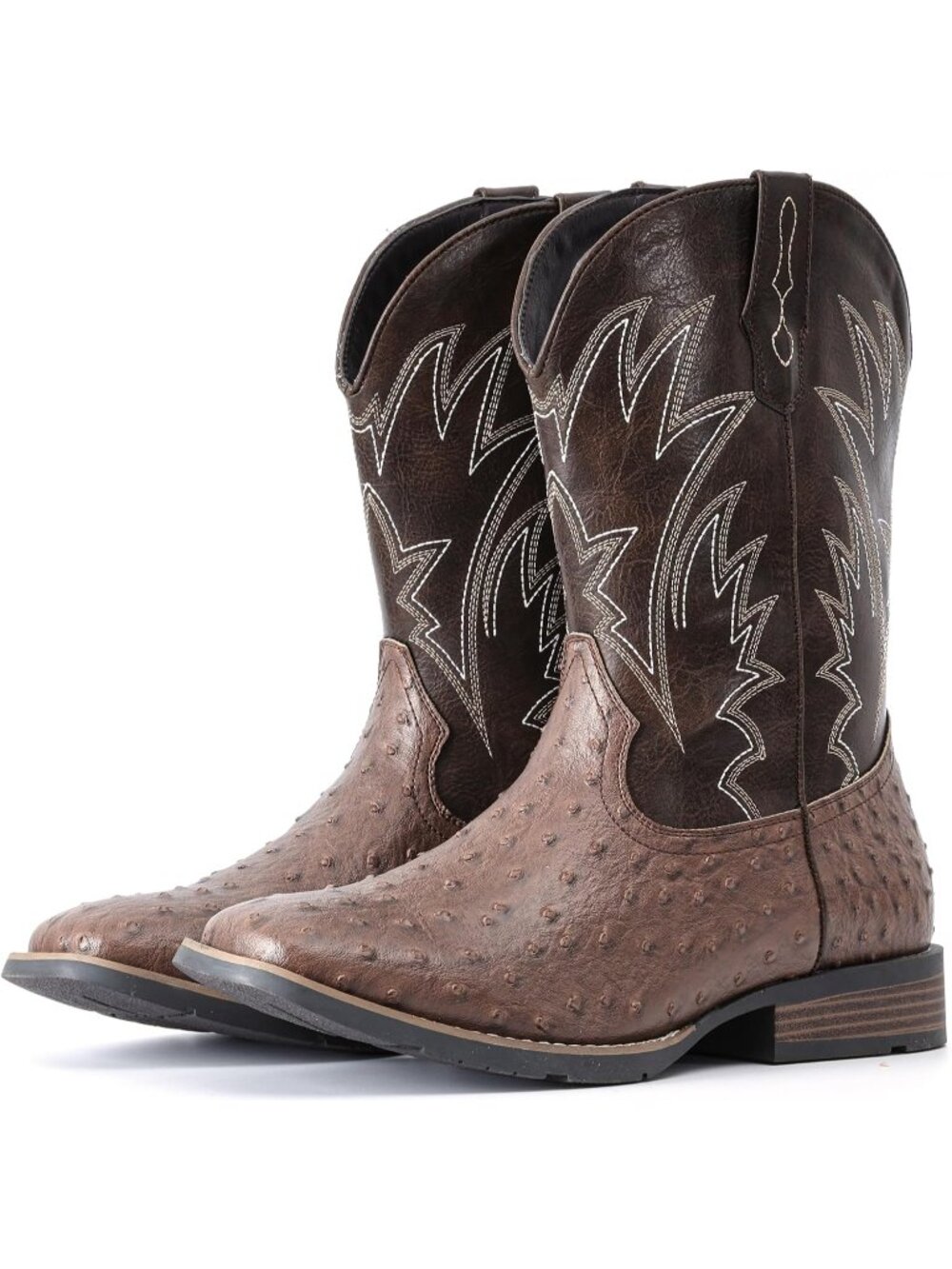 🆕Men's Coffee Brown Cowboy Boots Western Ostrich Wide Embroidered Pull On